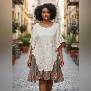 Umgee Cream and Multicolor Midi Dress NWT size M